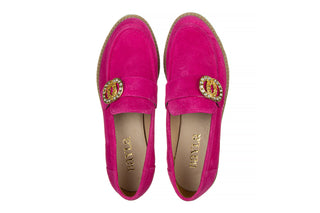 Mokasyny Bayla-159 4806 152-P Fuksja Welur 159122, Skóra naturalna