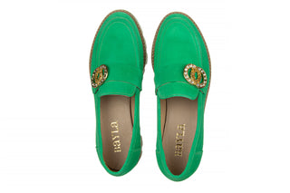 Mokasyny Bayla-159 4806 066-P Seledyn Welur 159123, Skóra naturalna