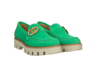 Mokasyny Bayla-159 4806 066-P Seledyn Welur 159123, Skóra naturalna