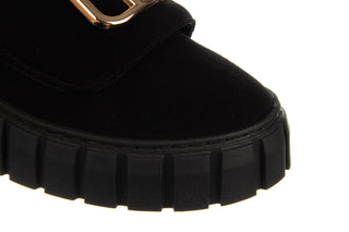 Półbuty Bayla-159 4188 003-P Czarny Welur 159057, Skóra naturalna