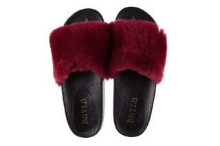Klapki Bayla-112 0479-17194 Burgundy Furry, Bordo/Czarny, Skóra naturalna