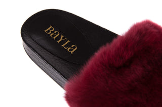 Klapki Bayla-112 0479-17194 Burgundy Furry, Bordo/Czarny, Skóra naturalna
