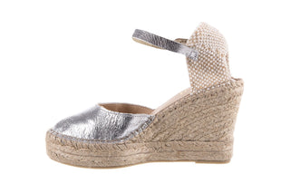 Espadryle Bayla-115 D402500 Laminado Plata, Srebrny, Skóra naturalna,