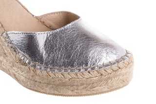 Espadryle Bayla-115 D402500 Laminado Plata, Srebrny, Skóra naturalna,