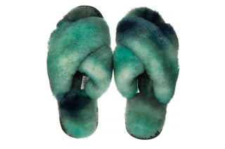 Kapcie Emu Mayberry Tie Dye Green Sea 119138, Zielony, Futro naturalne