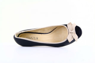 Czółenka Bayla 1252-55 Navy-Beige, Granat, Skóra naturalna