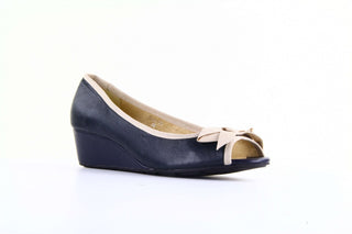 Czółenka Bayla 1252-55 Navy-Beige, Granat, Skóra naturalna