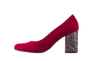 Czółenka Bayla-056 7063-1432 Bordo Glitter, Skóra naturalna