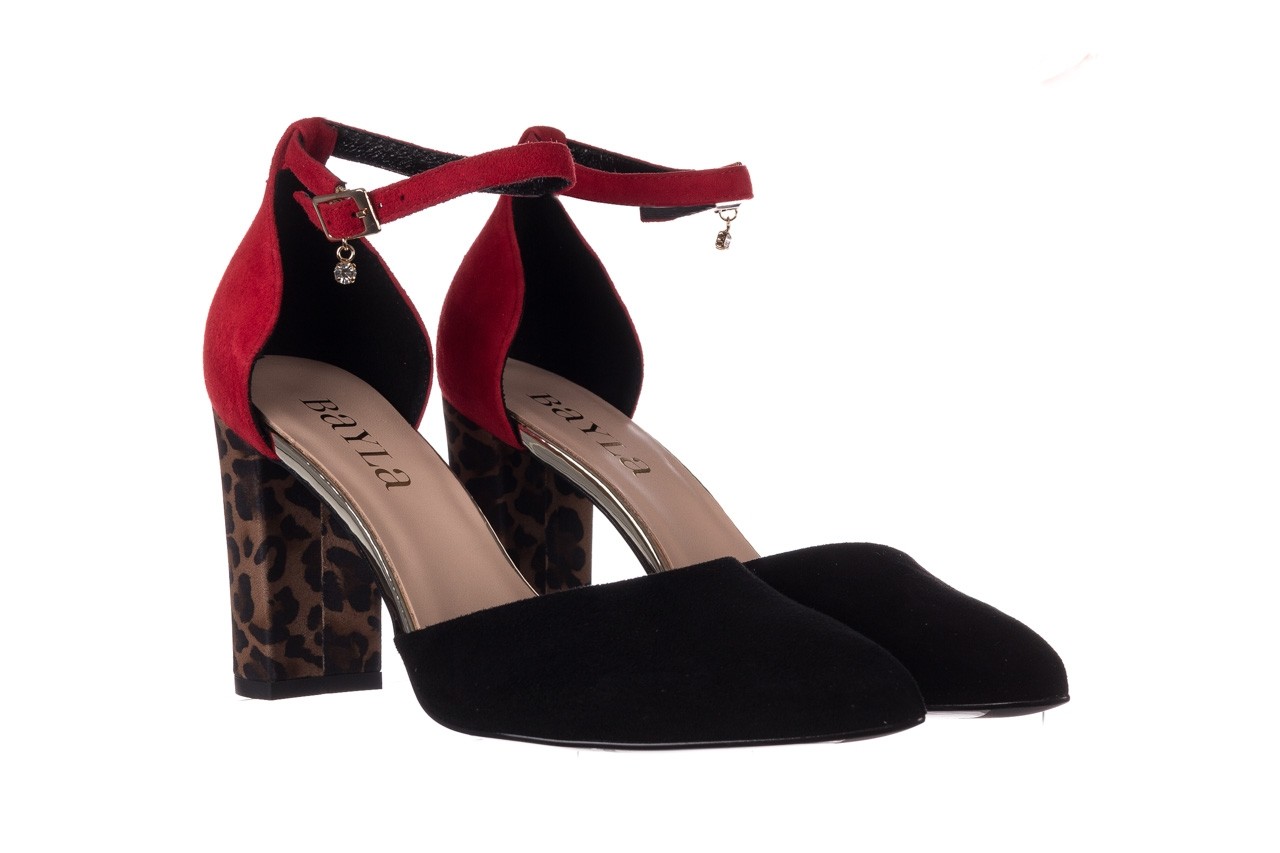Sandały bayla-056 9196-21-28 czarny czerwony, skóra naturalna  - na słupku - czółenka - buty damskie - kobieta 8